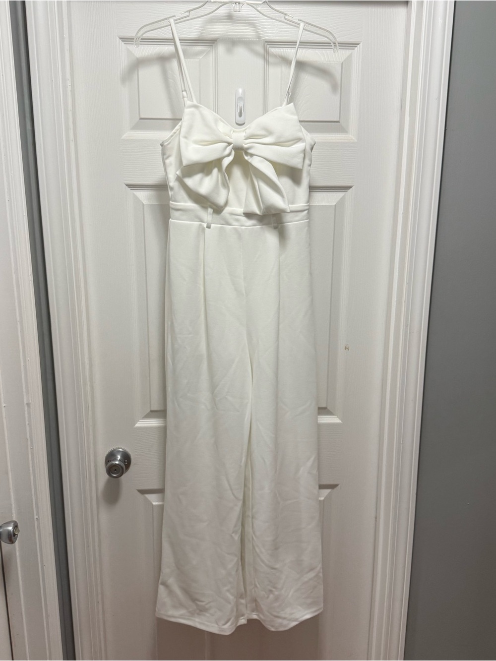 SHEIN White Bow-Front Wide-Leg Jumpsuit